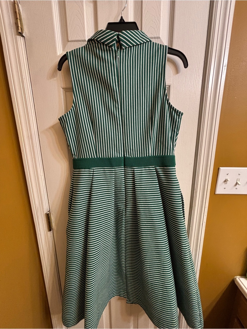 Eva Mendez for New York & Company Green and White Striped Sleeveless Midi Dress - Picture 3 of 8